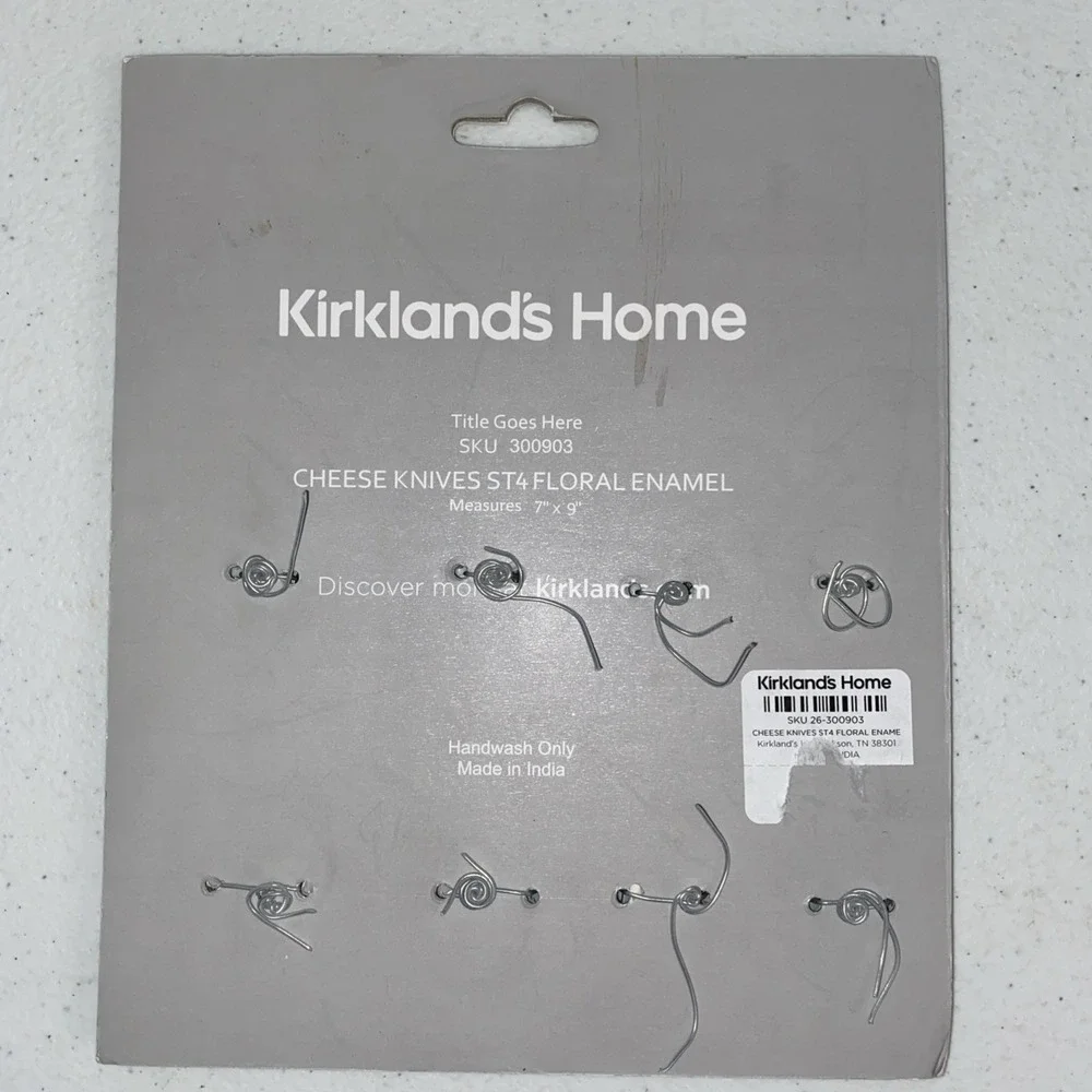 Kirkland's Home Set of 4 Cheese Knives Knife Set Spreaders Floral Enamel NEW